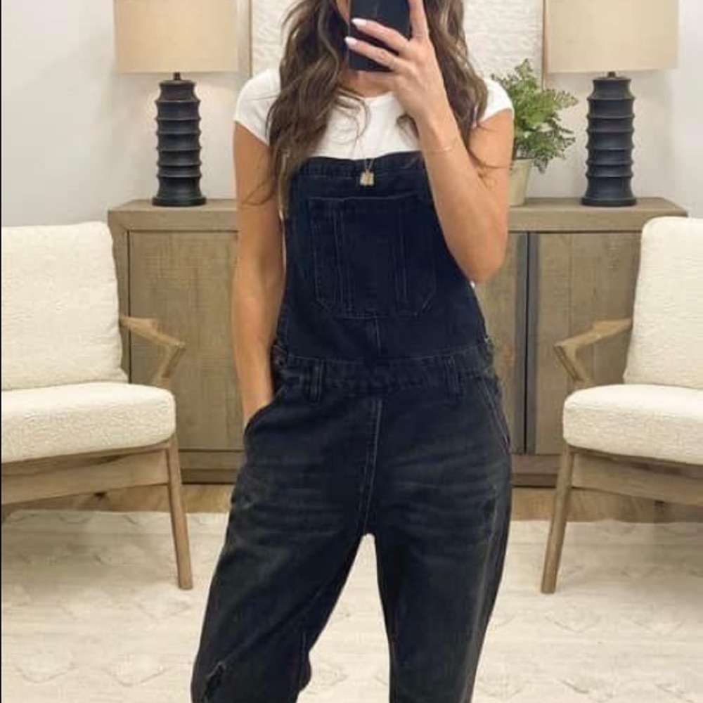 RISEN black denim overalls